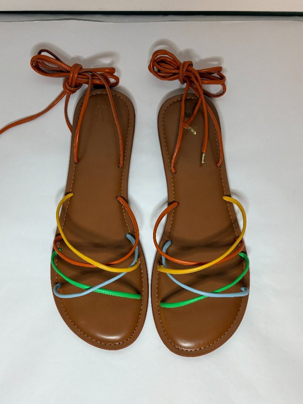 Gap Sandal Women Brown Boho Strappy Lace up Rainbow Stripes Shoes Size 8